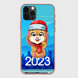 Чехол для iPhone 12 Pro Max Зайчик Новый год 2023, цвет: 3D-светло-розовый