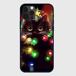 Чехол для iPhone 12 Pro Max Новый Год Кот, цвет: 3D-черный