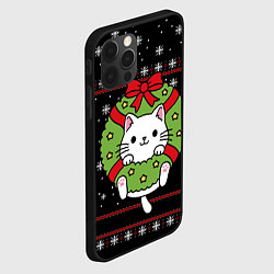 Чехол для iPhone 12 Pro Max Рождественский венок с котиком, цвет: 3D-черный — фото 2