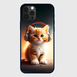 Чехол для iPhone 12 Pro Max Милый рыжий котёнок в наушниках, цвет: 3D-черный