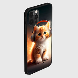 Чехол для iPhone 12 Pro Max Милый рыжий котёнок в наушниках, цвет: 3D-черный — фото 2