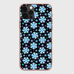 Чехол iPhone 12 Pro Max Яркие зимние снежинки с цветными звездами