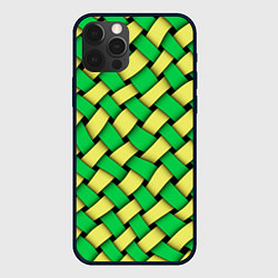 Чехол iPhone 12 Pro Max Жёлто-зелёная плетёнка - оптическая иллюзия
