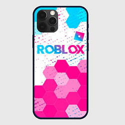 Чехол для iPhone 12 Pro Max Roblox neon gradient style: символ сверху, цвет: 3D-черный