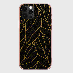 Чехол для iPhone 12 Pro Max Золотые листья градиент, цвет: 3D-светло-розовый