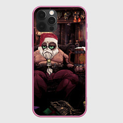 Чехол для iPhone 12 Pro Max Плохой Санта Кот, цвет: 3D-малиновый