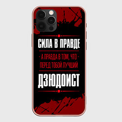 Чехол для iPhone 12 Pro Max Дзюдоист - сила в правде на темном фоне, цвет: 3D-светло-розовый