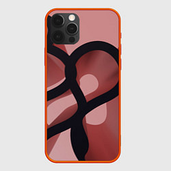 Чехол iPhone 12 Pro Max Тёмные волнообразные линии на красном фоне