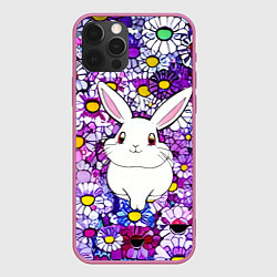 Чехол для iPhone 12 Pro Max Веселый кролик в цветах, цвет: 3D-малиновый