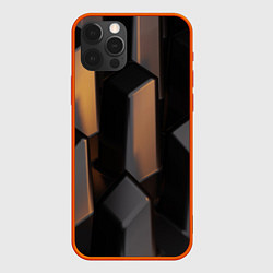 Чехол для iPhone 12 Pro Max Абстрактные тёмные геометрические блоки, цвет: 3D-красный