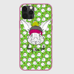 Чехол для iPhone 12 Pro Max Кролик happy new year, цвет: 3D-малиновый