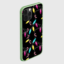 Чехол для iPhone 12 Pro Max Новогодняя гирлянда черная, цвет: 3D-салатовый — фото 2