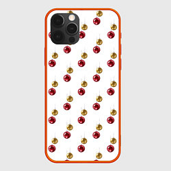 Чехол для iPhone 12 Pro Max Золотые и красные елочные шары - паттерн, цвет: 3D-красный