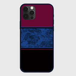 Чехол для iPhone 12 Pro Max Бордовый, синий мраморный и черный полосы, цвет: 3D-черный