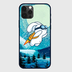 Чехол для iPhone 12 Pro Max Заяц на реактивной морковке, цвет: 3D-черный