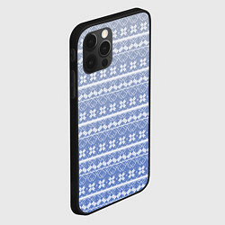 Чехол для iPhone 12 Pro Max Белый скандинавский орнамент на серо-голубом фоне, цвет: 3D-черный — фото 2