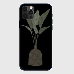 Чехол для iPhone 12 Pro Max Крупные листья в вазе на чёрном фоне, цвет: 3D-черный