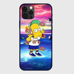 Чехол для iPhone 12 Pro Max Барт Симпсон с пончиками в космическом пространств, цвет: 3D-черный