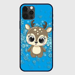 Чехол для iPhone 12 Pro Max Милый олень и пушистые снежинки, цвет: 3D-черный