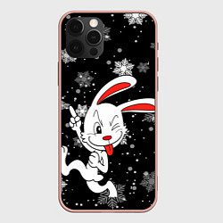 Чехол для iPhone 12 Pro Max Подмигивающий кролик в снежинках, цвет: 3D-светло-розовый