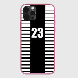 Чехол для iPhone 12 Pro Max Черно белый полосатый фон, цвет: 3D-малиновый