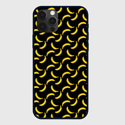 Чехол для iPhone 12 Pro Max Бананы паттерн на чёрном фоне, цвет: 3D-черный