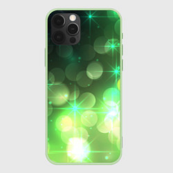 Чехол для iPhone 12 Pro Max Неоновый зеленый блеск и черный фон, цвет: 3D-салатовый