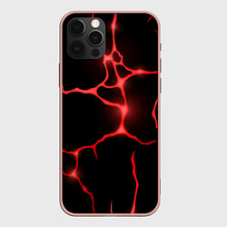 Чехол для iPhone 12 Pro Max Красные неоновые трещины, цвет: 3D-светло-розовый