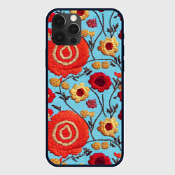 Чехол для iPhone 12 Pro Max Эффект вышивки маки, цвет: 3D-черный