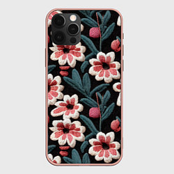 Чехол для iPhone 12 Pro Max Эффект вышивки цветы, цвет: 3D-светло-розовый