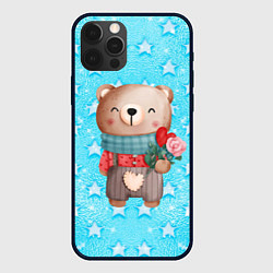 Чехол для iPhone 12 Pro Max Мишка с розой, цвет: 3D-черный