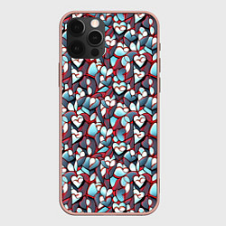 Чехол для iPhone 12 Pro Max Абстрактный паттерн с сердцами, цвет: 3D-светло-розовый