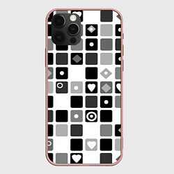 Чехол для iPhone 12 Pro Max Черно-белый узор мозаика, цвет: 3D-светло-розовый