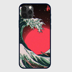Чехол для iPhone 12 Pro Max Японская волна в красном цвете, цвет: 3D-черный