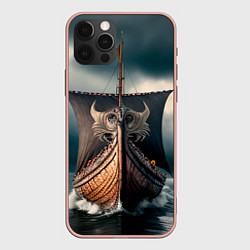Чехол для iPhone 12 Pro Max Корабль в бушующем море, цвет: 3D-светло-розовый