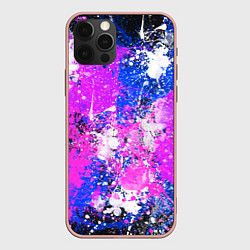 Чехол для iPhone 12 Pro Max Разбрызганная фиолетовая краска - темный фон, цвет: 3D-светло-розовый