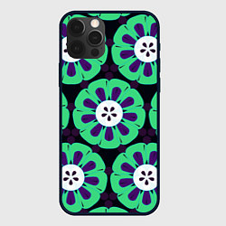 Чехол для iPhone 12 Pro Max Паттерн голубо-зеленые зубастые цветы, цвет: 3D-черный