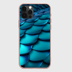 Чехол для iPhone 12 Pro Max Чешуя бирюзовая металлик, цвет: 3D-светло-розовый