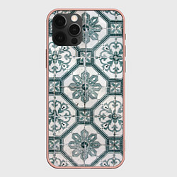 Чехол для iPhone 12 Pro Max Серый паттерн из листьев, геометрии и кристаллов, цвет: 3D-светло-розовый