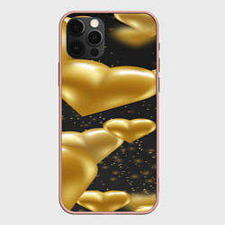 Чехол для iPhone 12 Pro Max Золотые сердца на день святого валентина фон, цвет: 3D-светло-розовый