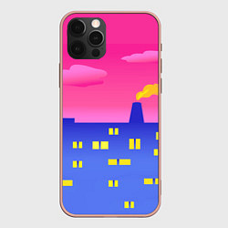 Чехол для iPhone 12 Pro Max Город на фоне розового неба, цвет: 3D-светло-розовый