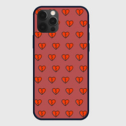 Чехол для iPhone 12 Pro Max Разбитые сердца на бордовом фоне, цвет: 3D-черный