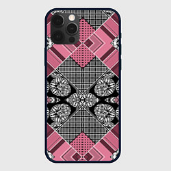 Чехол для iPhone 12 Pro Max Геометрический розово-черный с белым узор, цвет: 3D-черный