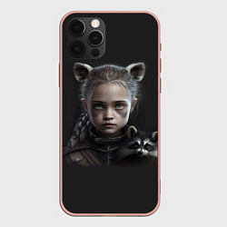 Чехол для iPhone 12 Pro Max Девочка и енот, цвет: 3D-светло-розовый