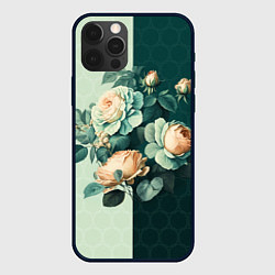 Чехол для iPhone 12 Pro Max Розы на зеленом фоне, цвет: 3D-черный