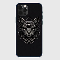 Чехол iPhone 12 Pro Max Чёрно-белый орнамент кота