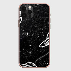 Чехол для iPhone 12 Pro Max Черно-белый Сатурн, цвет: 3D-светло-розовый
