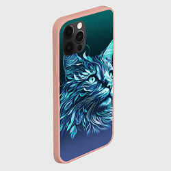 Чехол для iPhone 12 Pro Max Неоновый кот: фиолетовые и бирюзовые линии, цвет: 3D-светло-розовый — фото 2