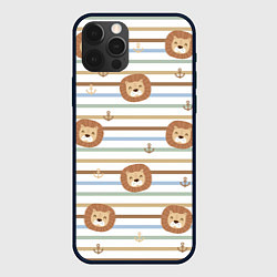 Чехол для iPhone 12 Pro Max Лев и якори: полосы - паттерн, цвет: 3D-черный
