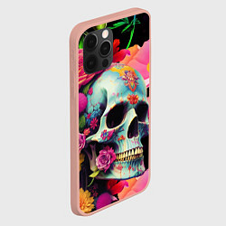 Чехол для iPhone 12 Pro Max Skull on a background of flowers - irezumi, цвет: 3D-светло-розовый — фото 2